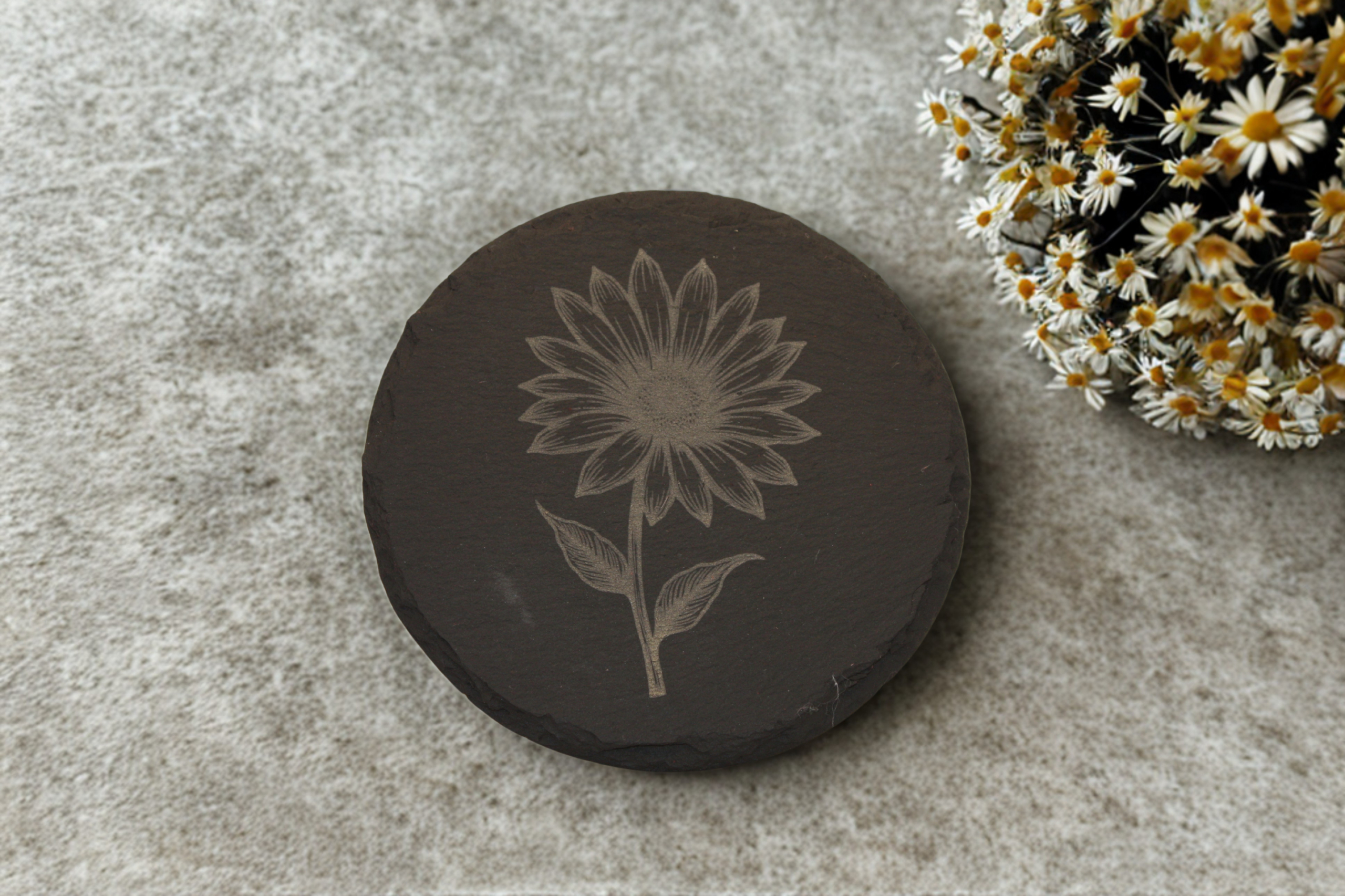 Engraved Slate Coasters Set of 4 - Daisy - Image 3
