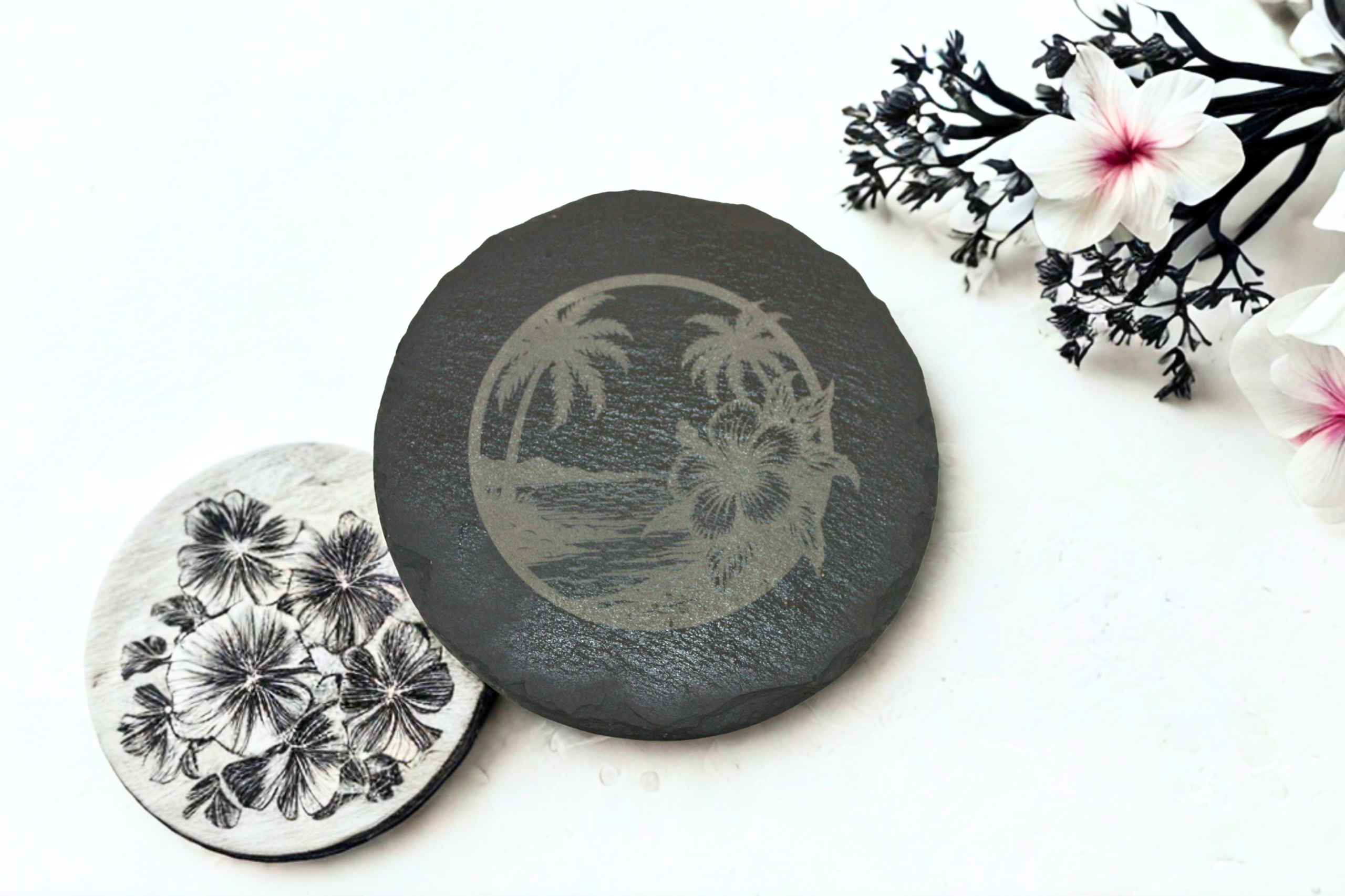 Engraved Slate Coasters Set of 4 - Hibiscus - Image 2