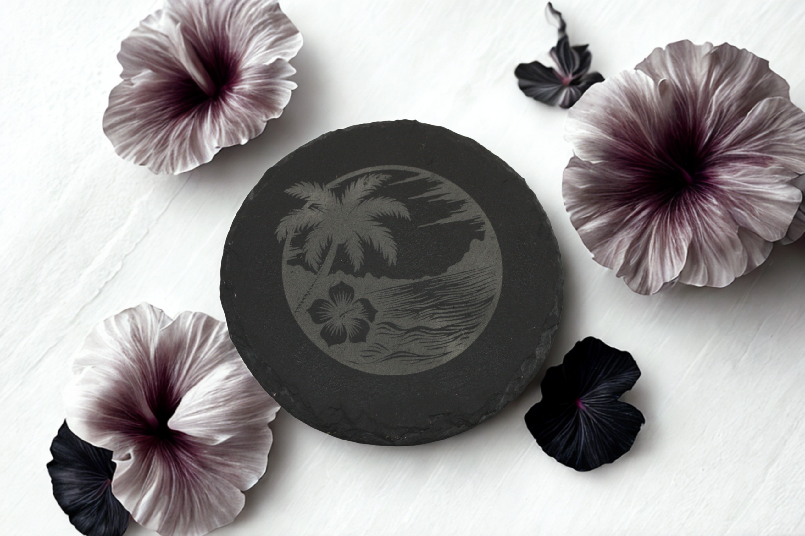 Engraved Slate Coasters Set of 4 - Hibiscus - Image 3