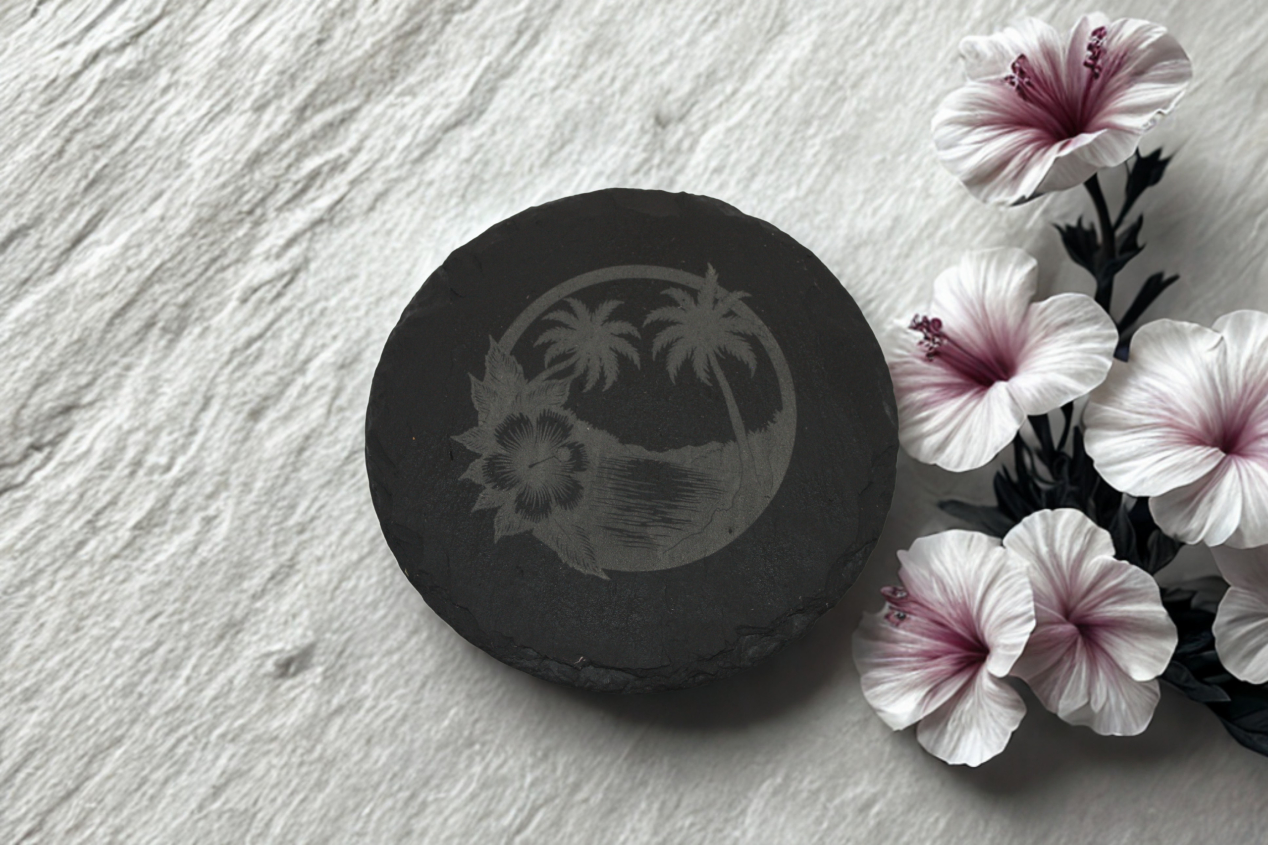 Engraved Slate Coasters Set of 4 - Hibiscus - Image 4
