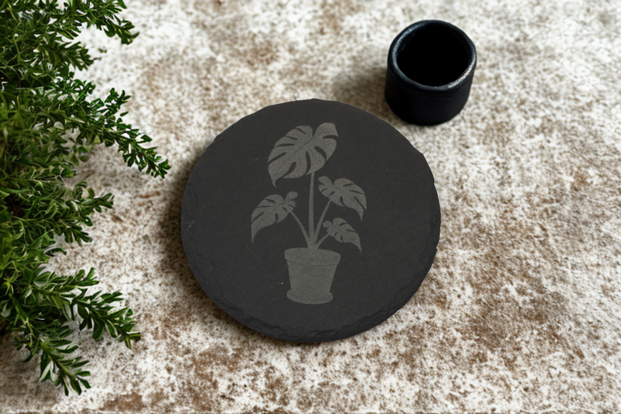 Engraved Slate Coasters Set of 4 - Monstera - Image 5