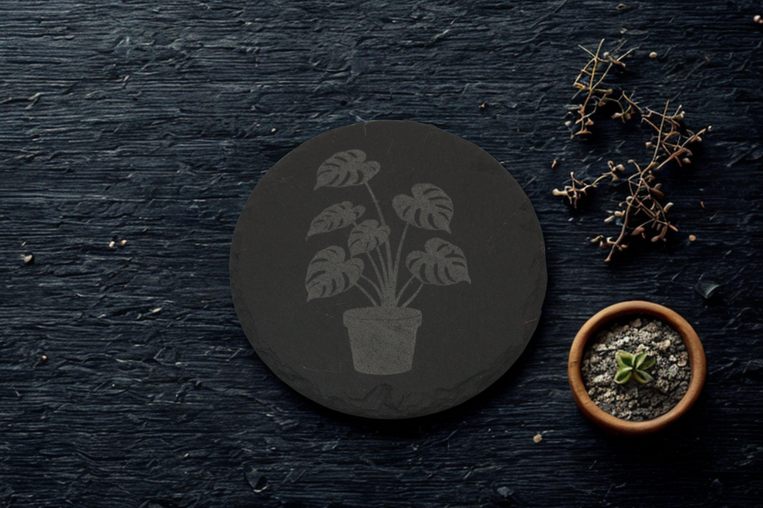 Engraved Slate Coasters Set of 4 - Monstera - Image 6