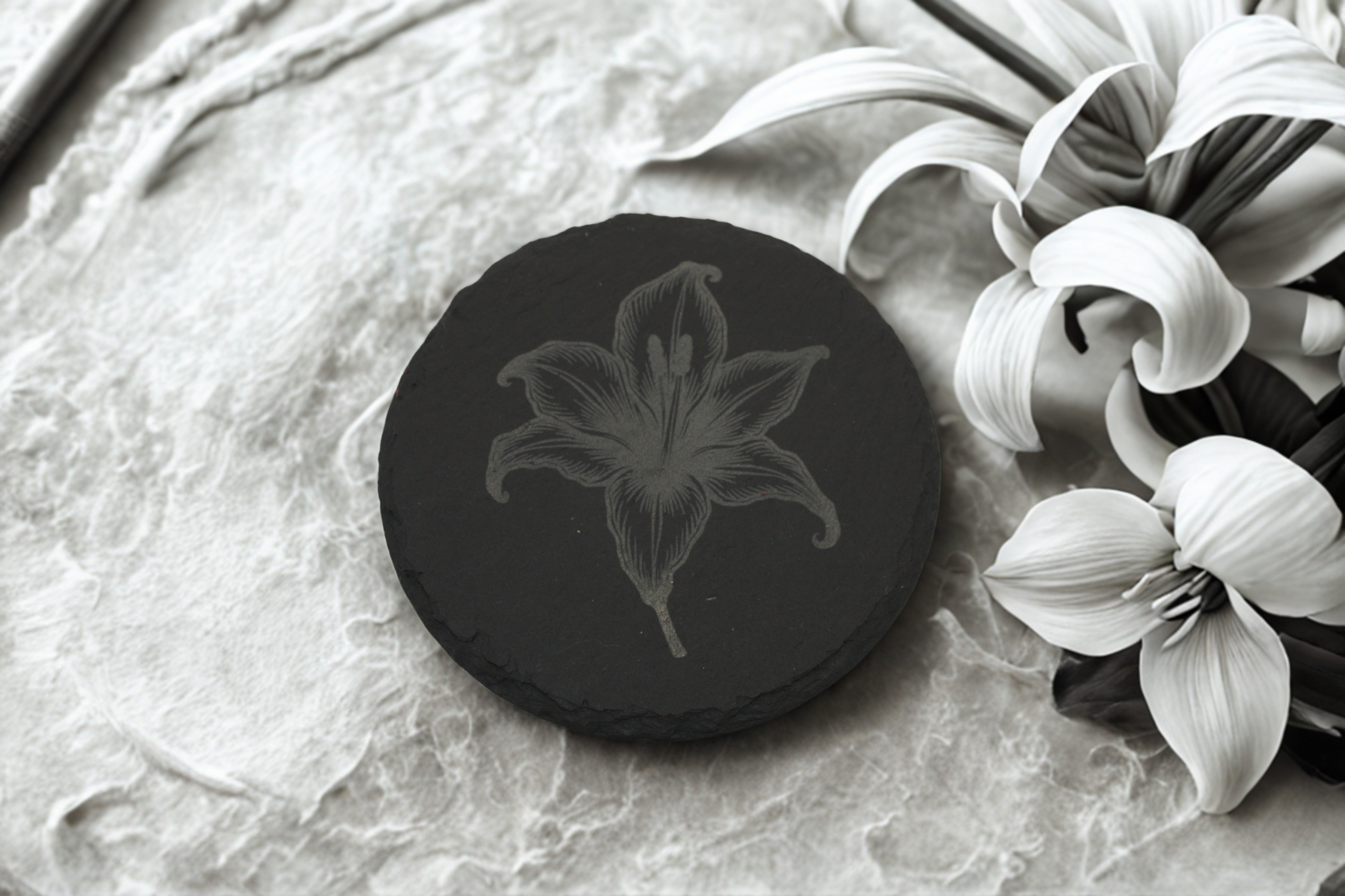 Engraved Slate Coasters Set of 4 - Peace Lily - Image 4