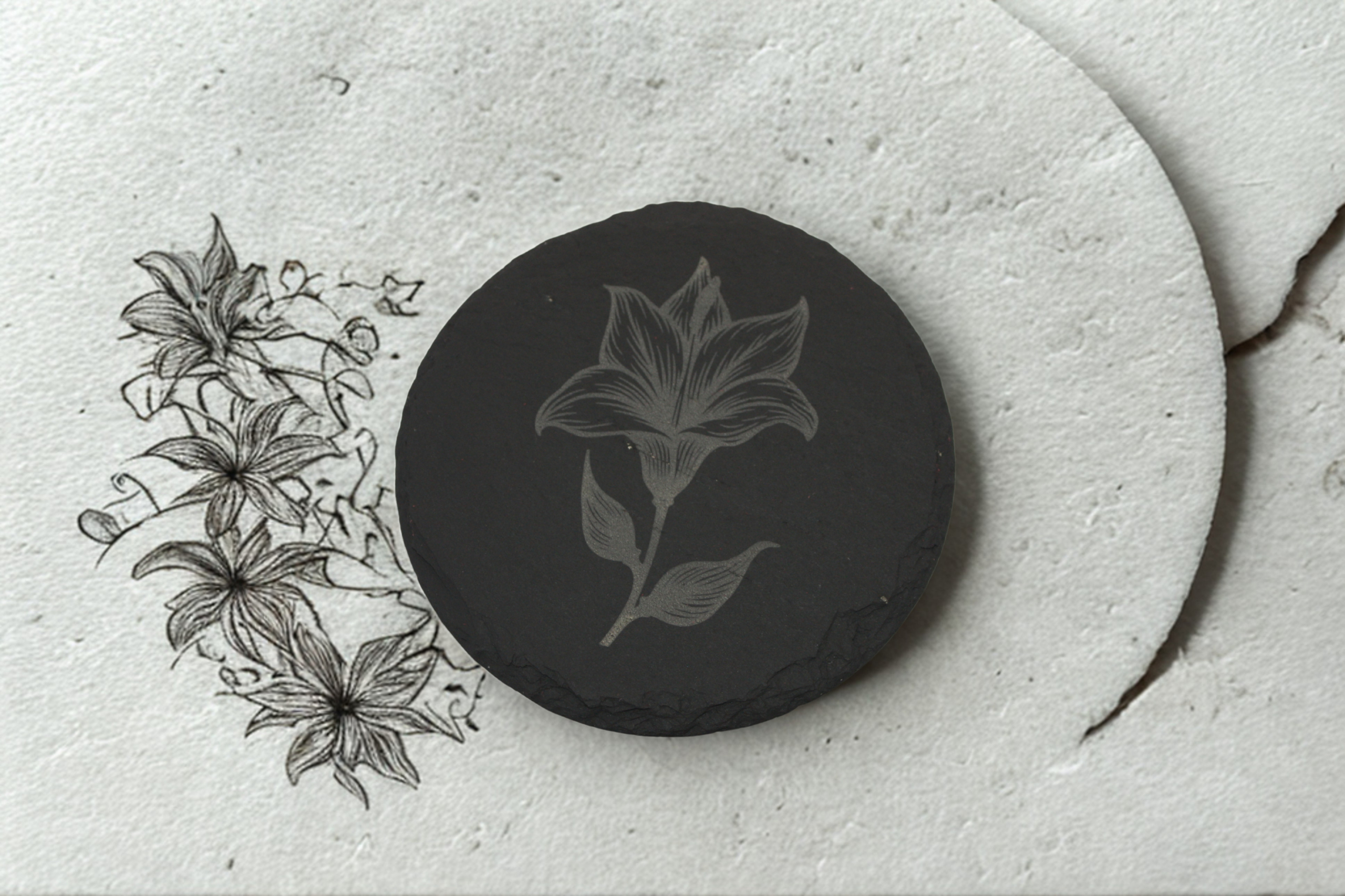 Engraved Slate Coasters Set of 4 - Peace Lily - Image 6