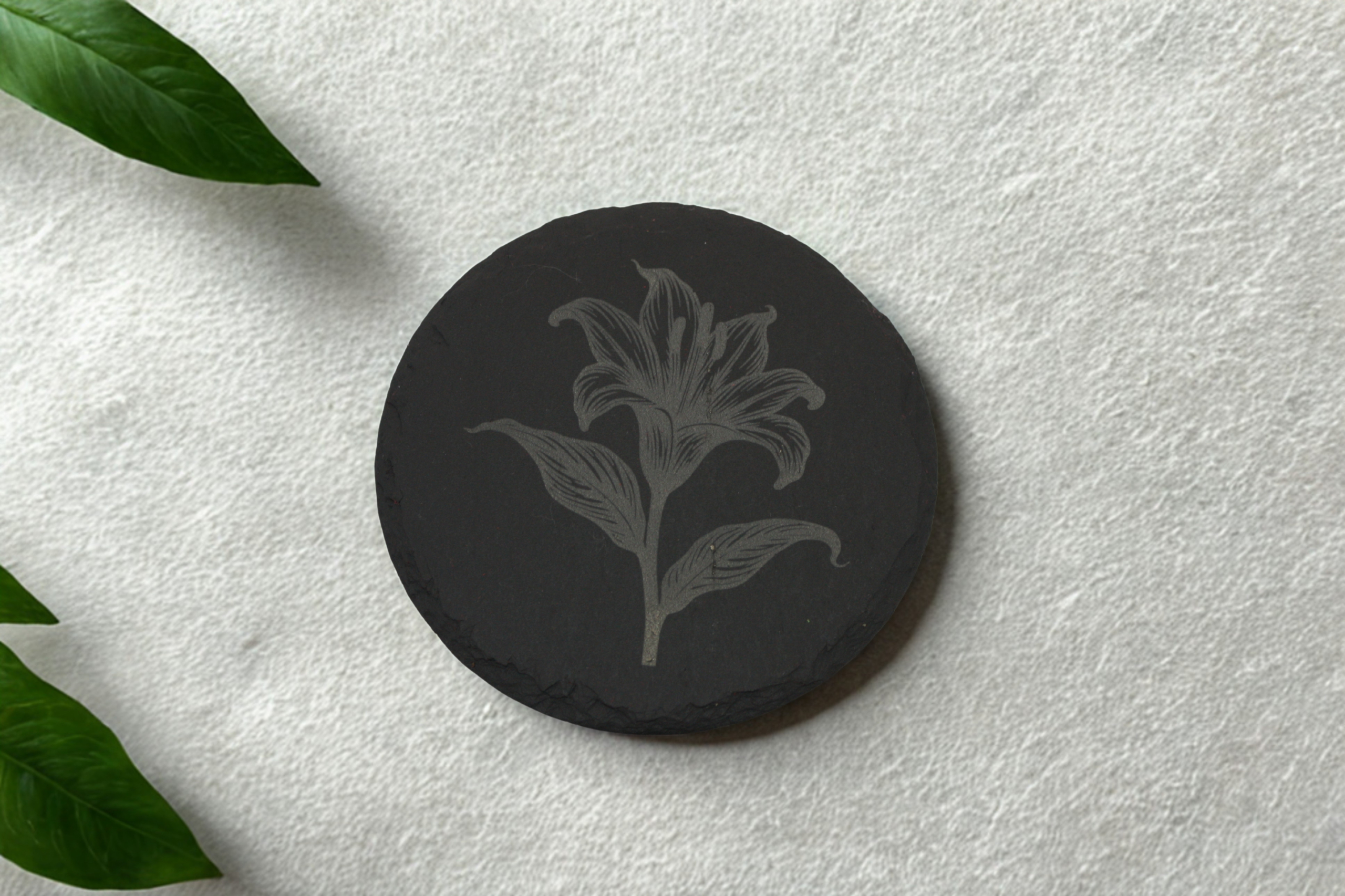 Engraved Slate Coasters Set of 4 - Peace Lily - Image 3