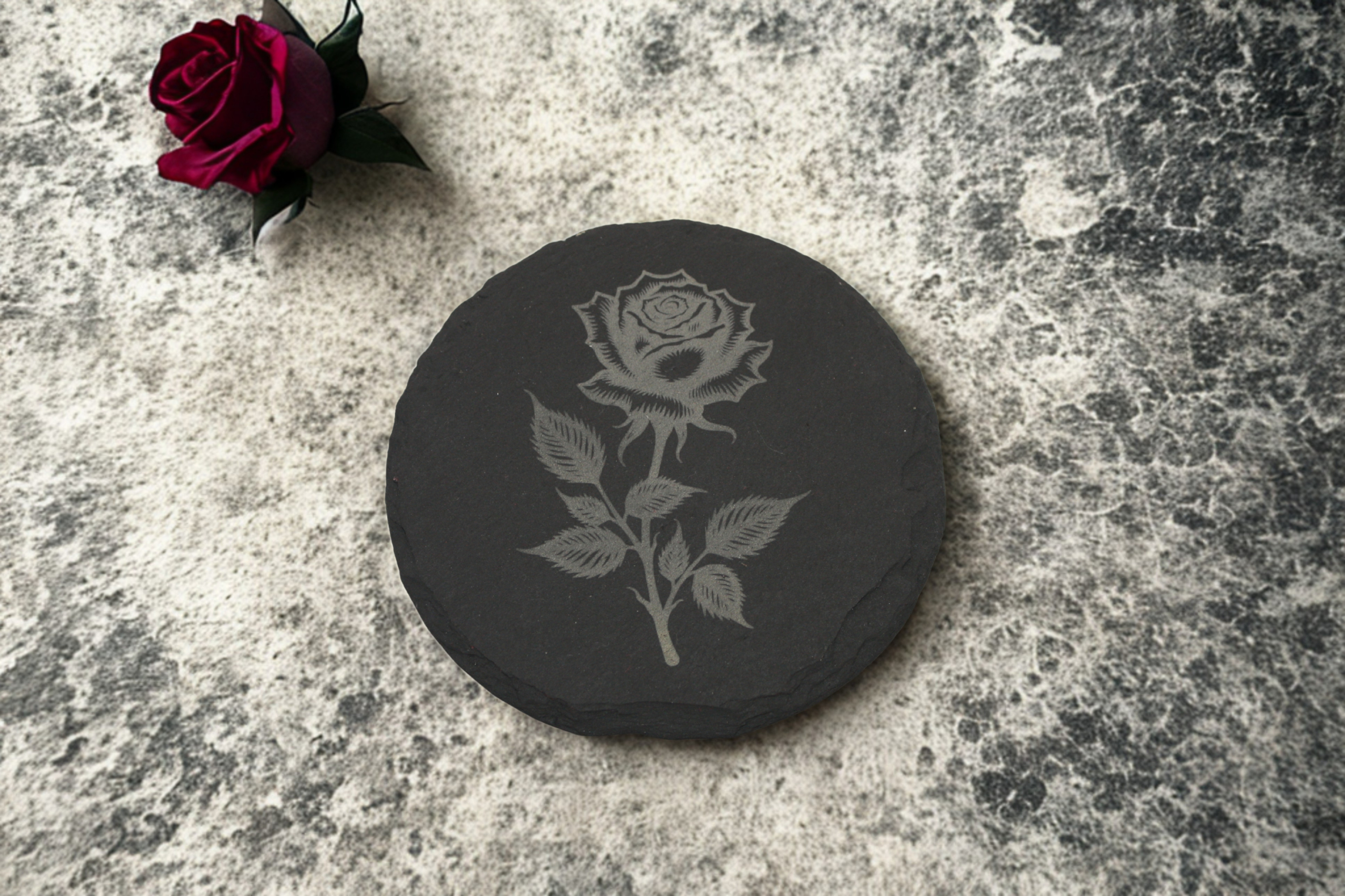 Engraved Slate Coasters Set of 4 - Rose - Image 3
