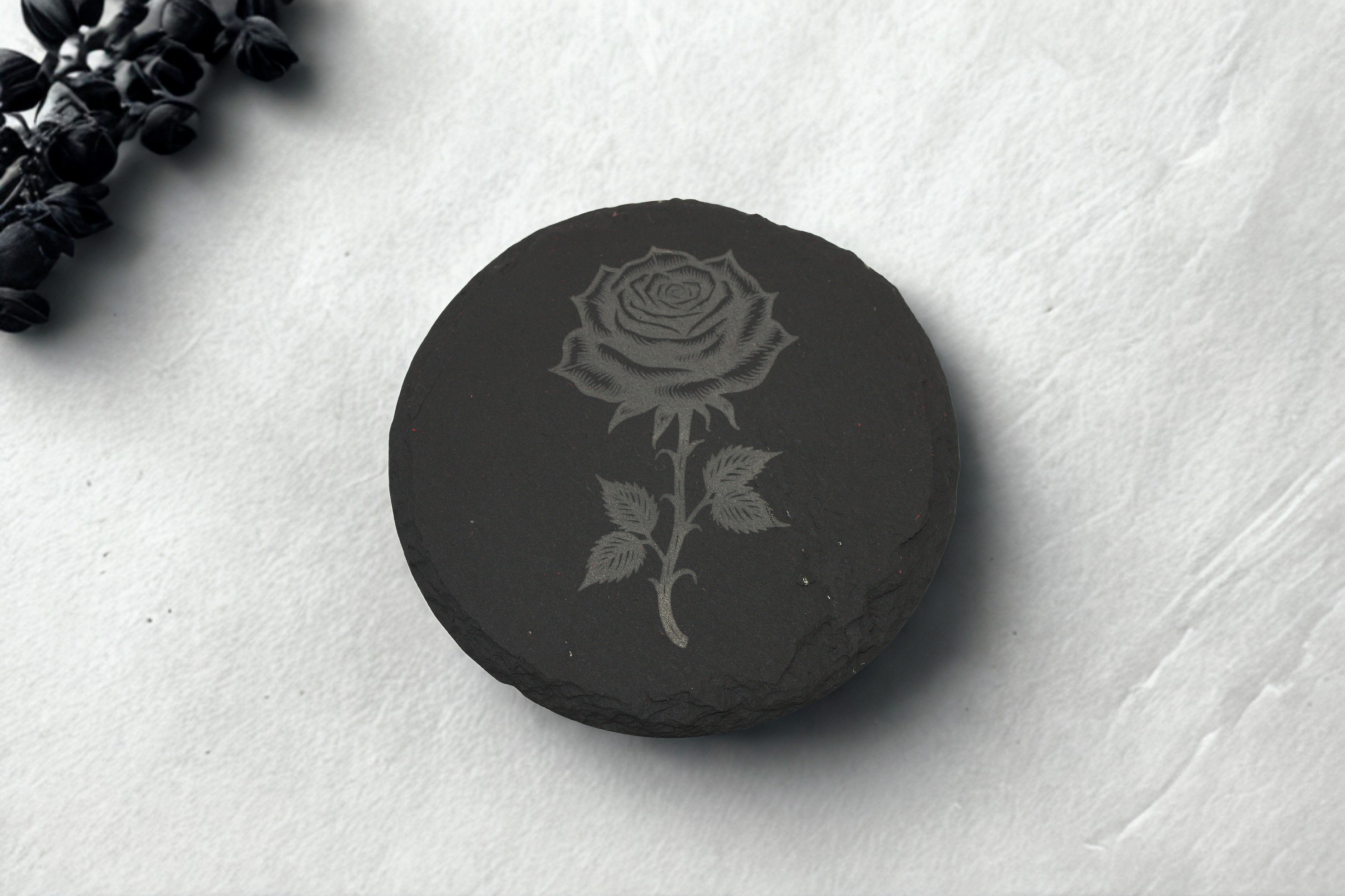 Engraved Slate Coasters Set of 4 - Rose - Image 4