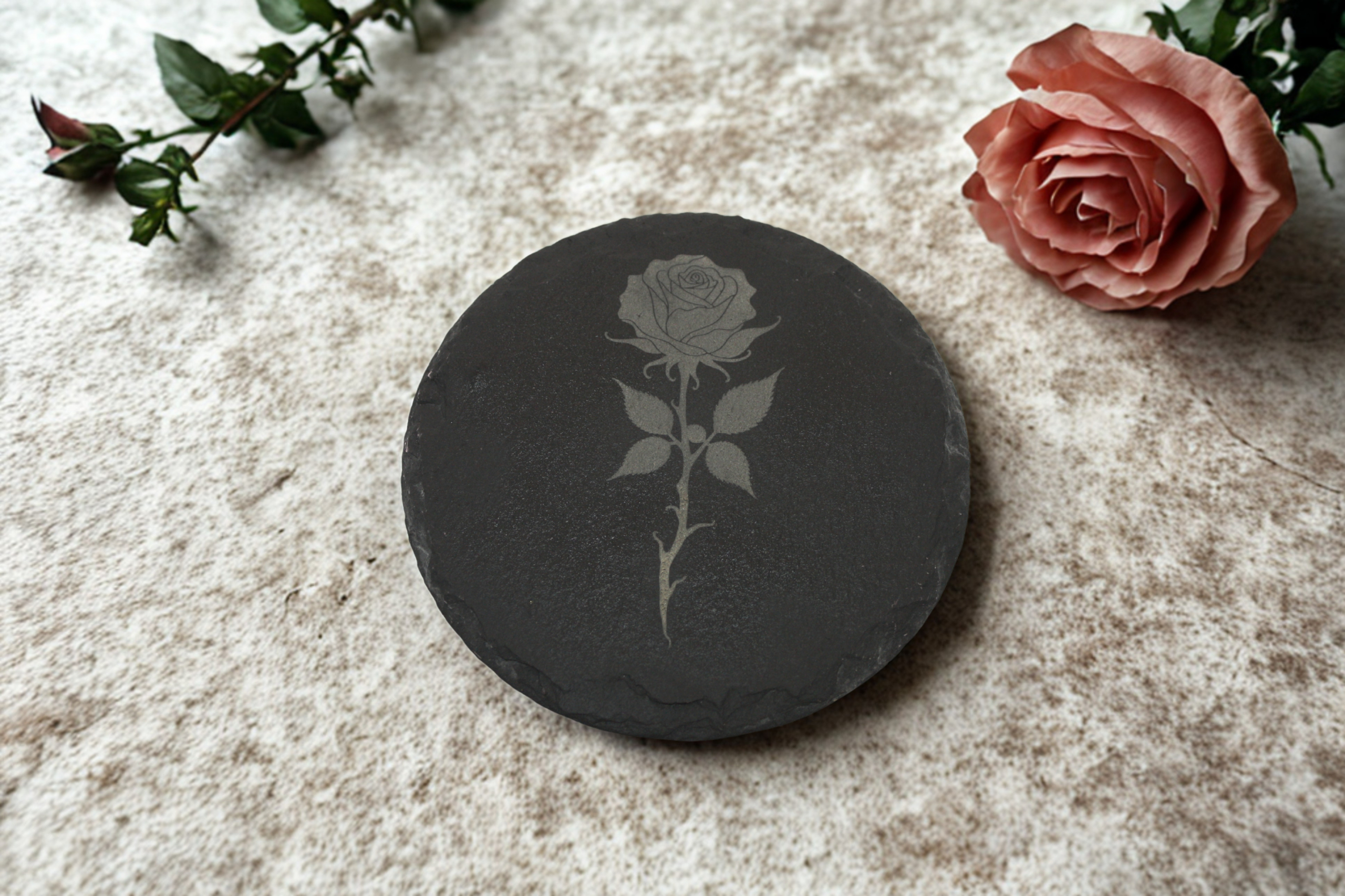 Engraved Slate Coasters Set of 4 - Rose - Image 6