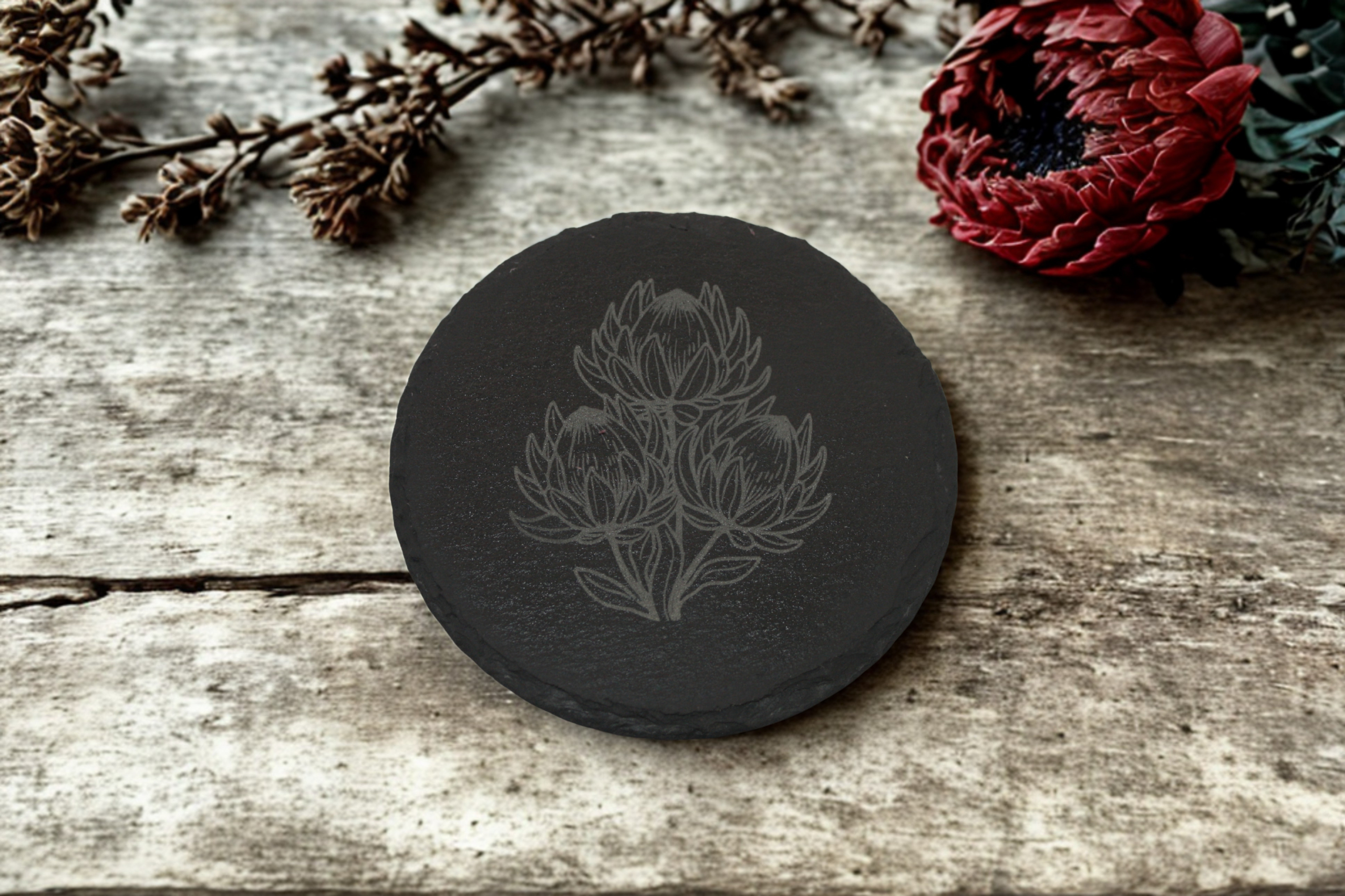 Engraved Slate Coasters Set of 4 - Protea - Image 3