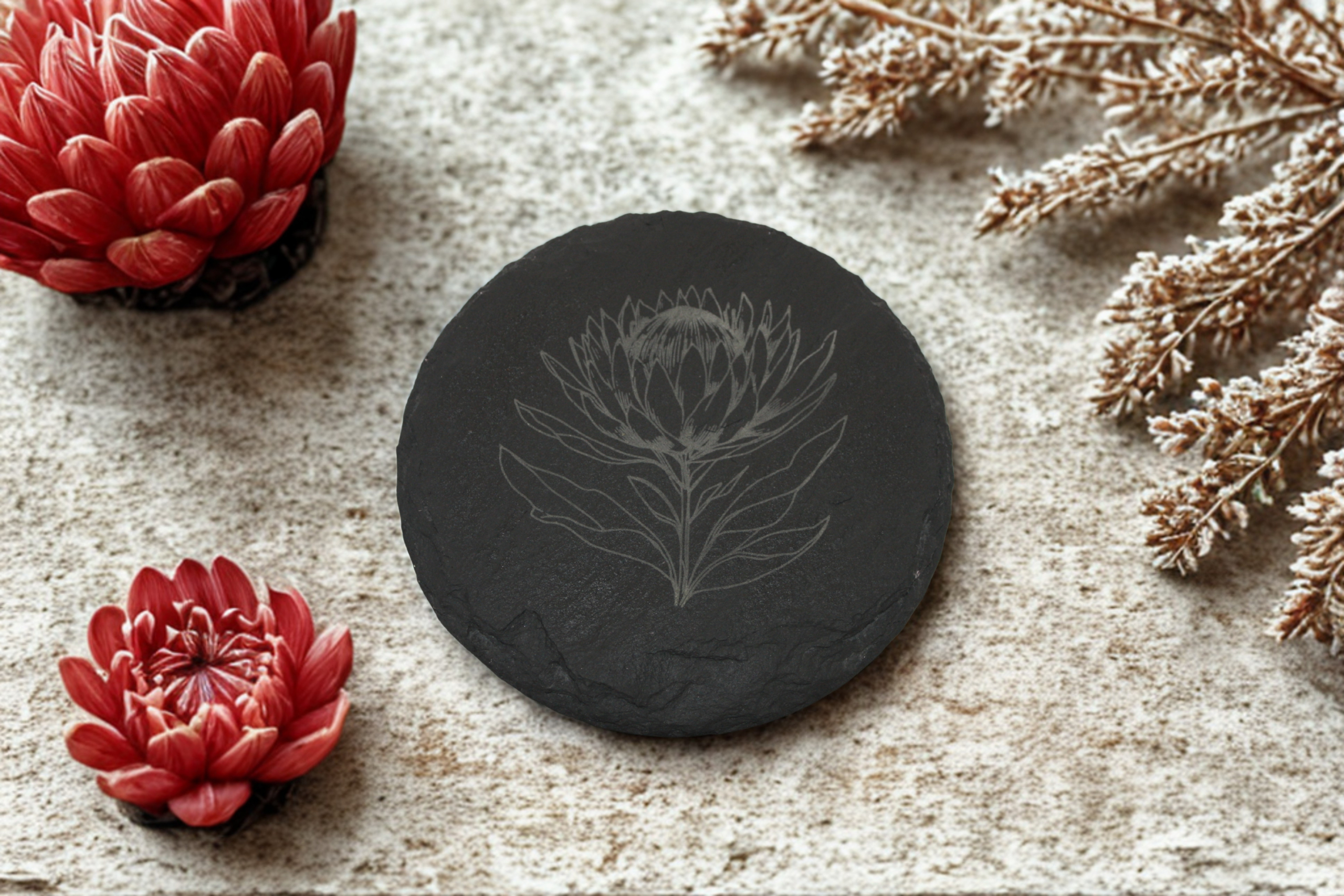 Engraved Slate Coasters Set of 4 - Protea - Image 5