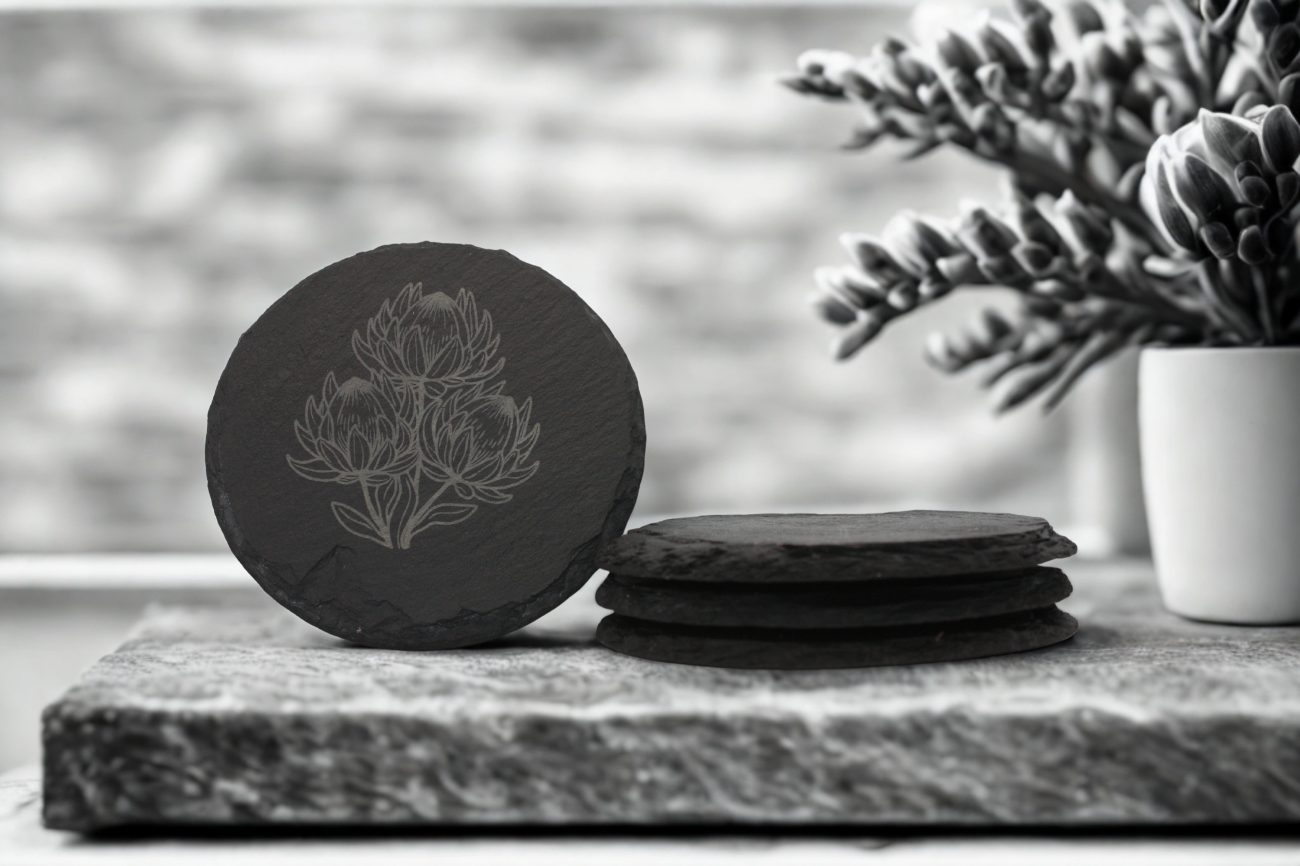 Engraved Slate Coasters Set of 4 - Protea - Image 2
