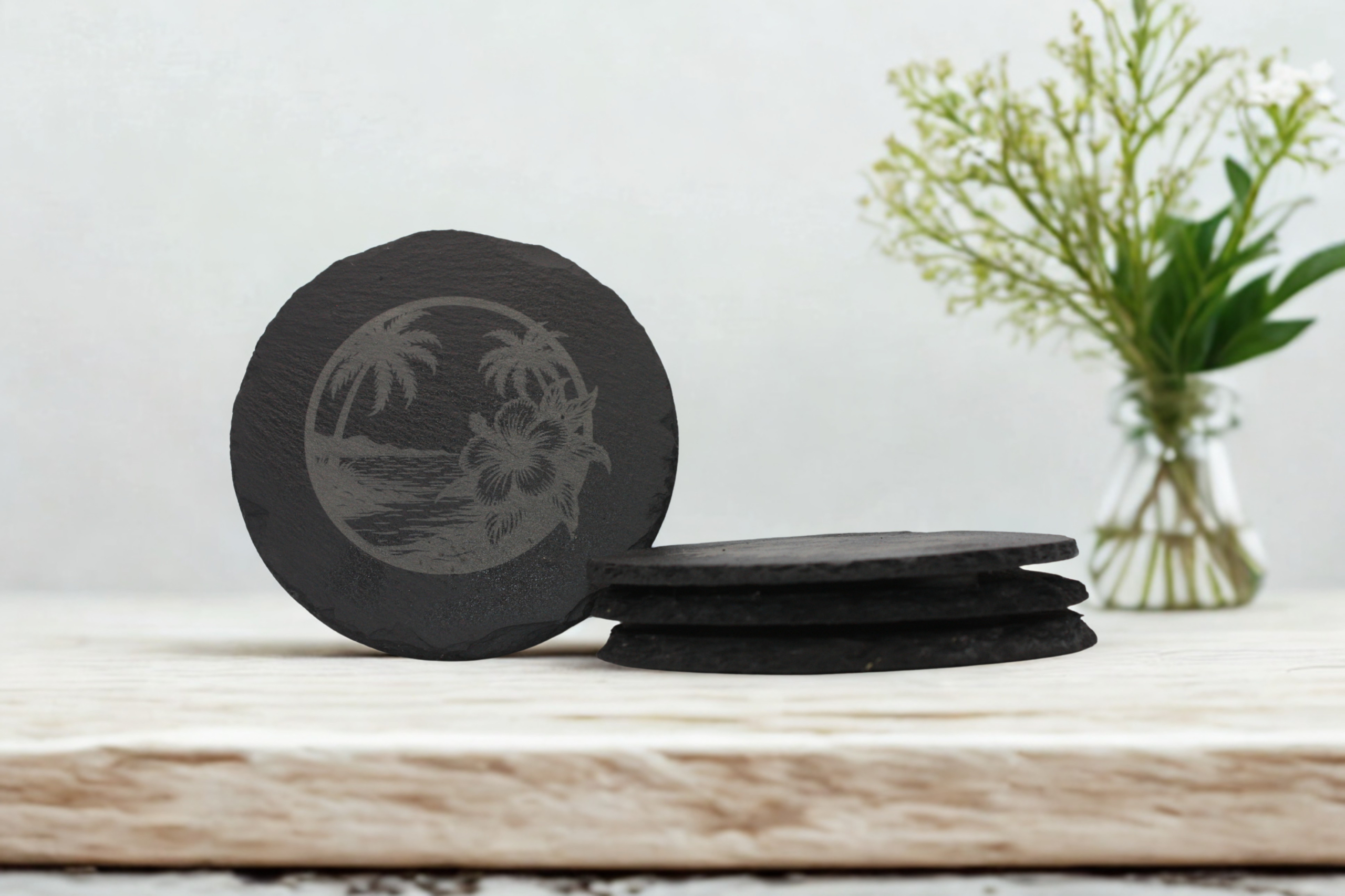 Engraved Slate Coasters Set of 4 - Hibiscus - Image 5