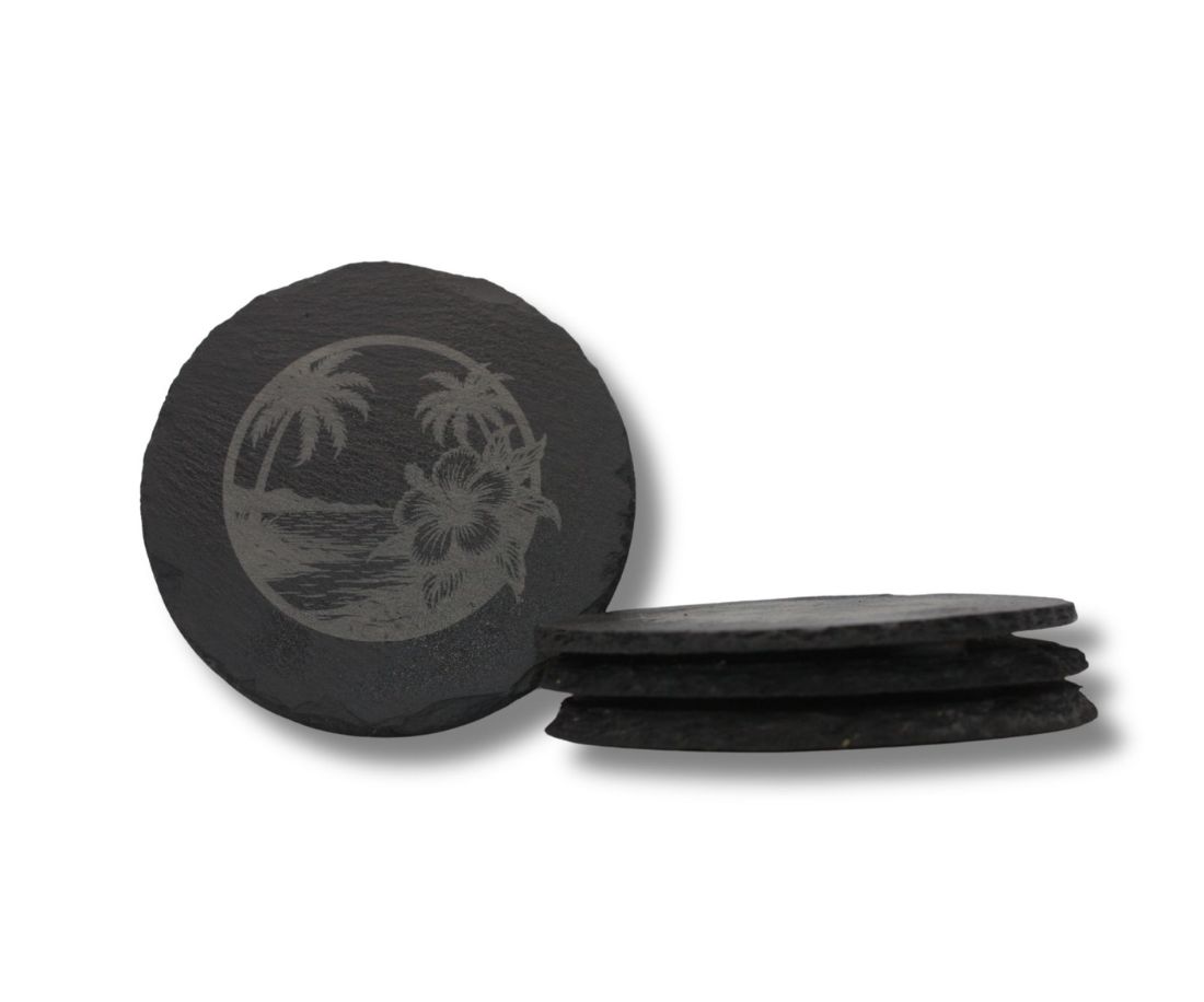 Engraved Slate Coasters Set of 4 - Hibiscus