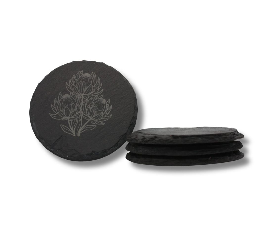 Engraved Slate Coasters Set of 4 - Protea
