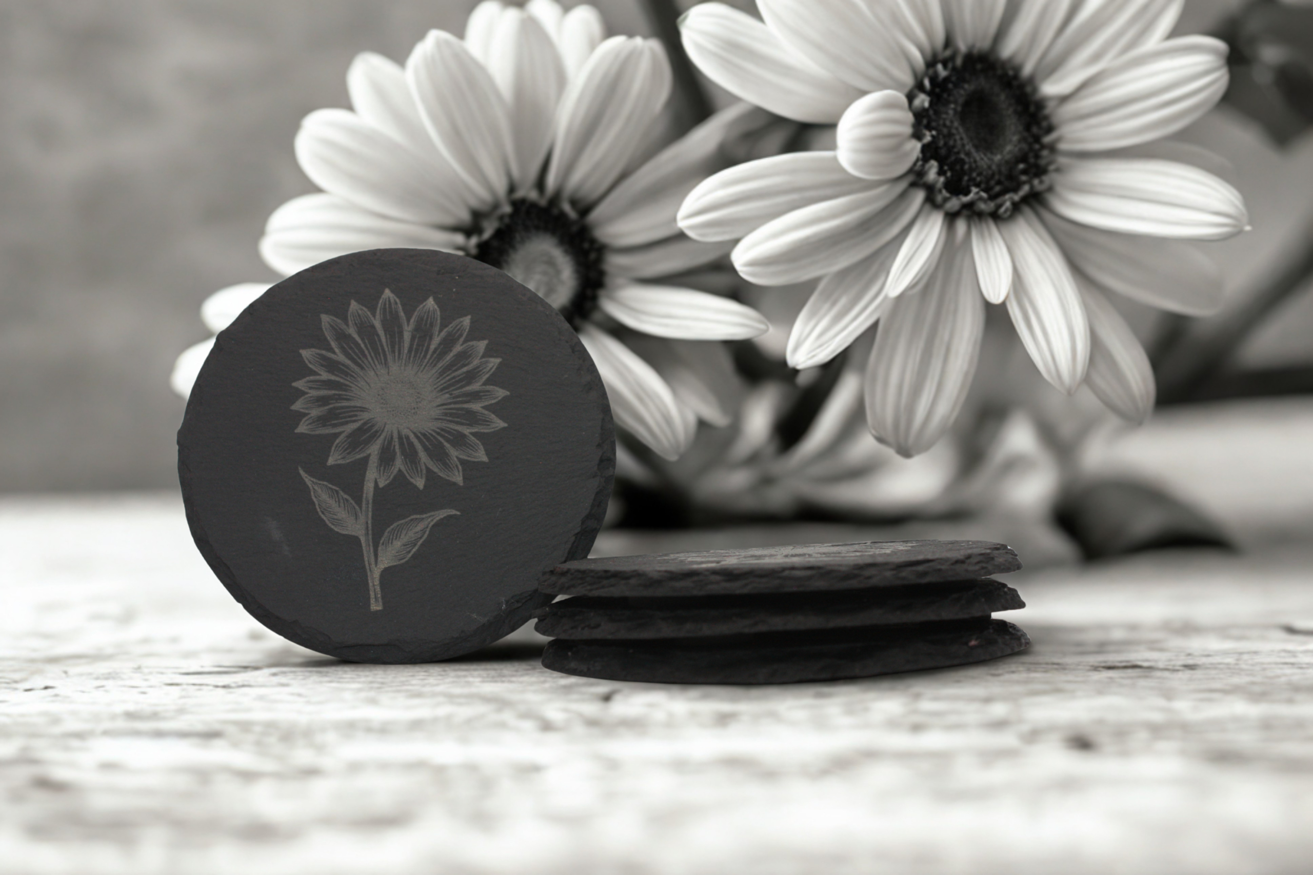 Engraved Slate Coasters Set of 4 - Daisy - Image 2