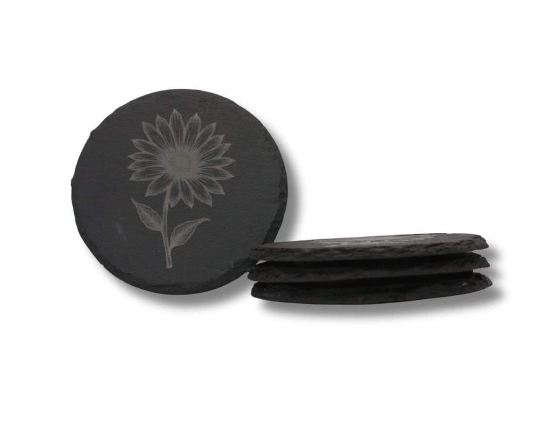 Engraved Slate Coasters Set of 4 - Daisy