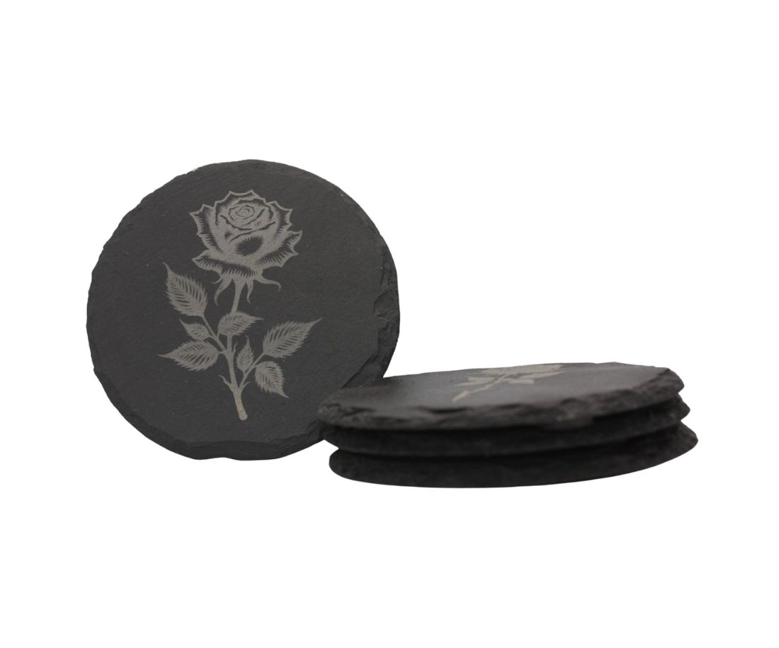 Engraved Slate Coasters Set of 4 - Rose