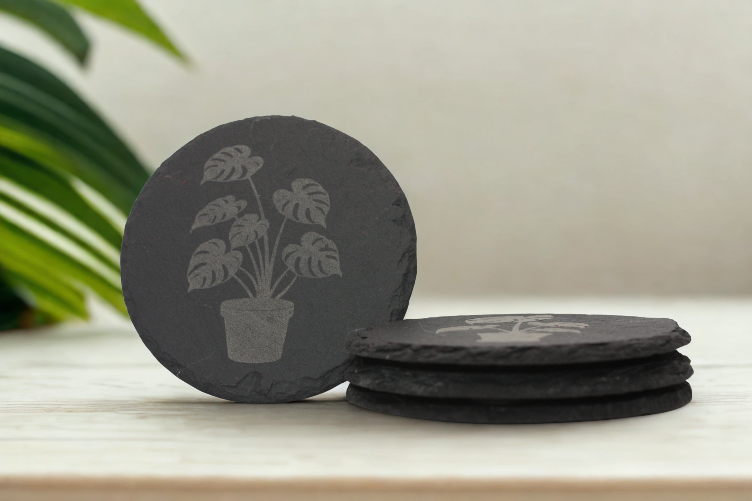 Engraved Slate Coasters Set of 4 - Monstera - Image 2