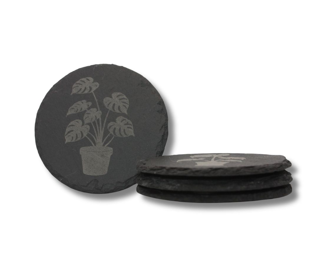 Engraved Slate Coasters Set of 4 - Monstera