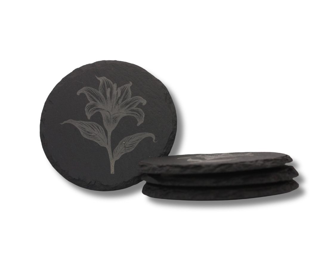 Engraved Slate Coasters Set of 4 - Peace Lily