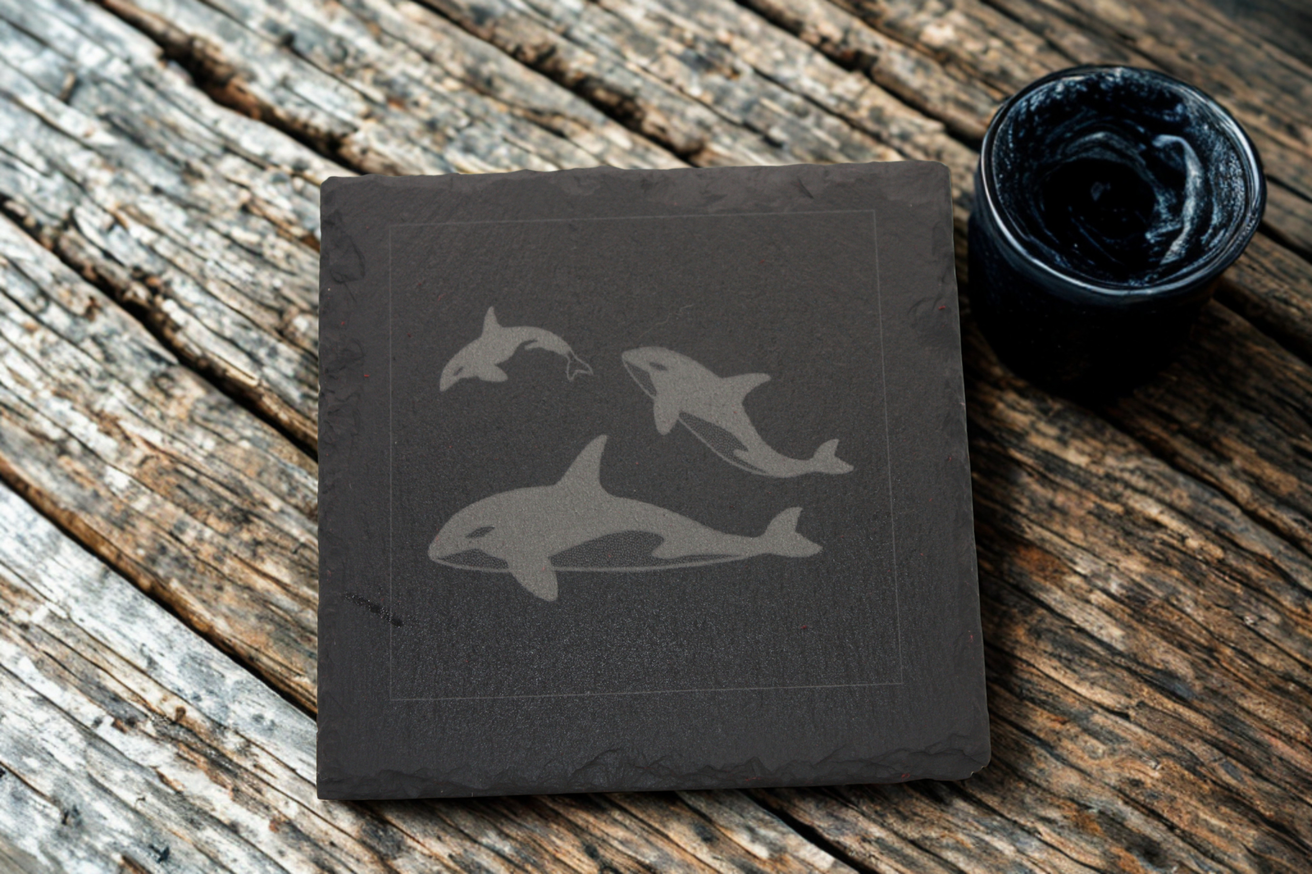 Engraved Slate Coasters Set of 4 - Orca - Image 3