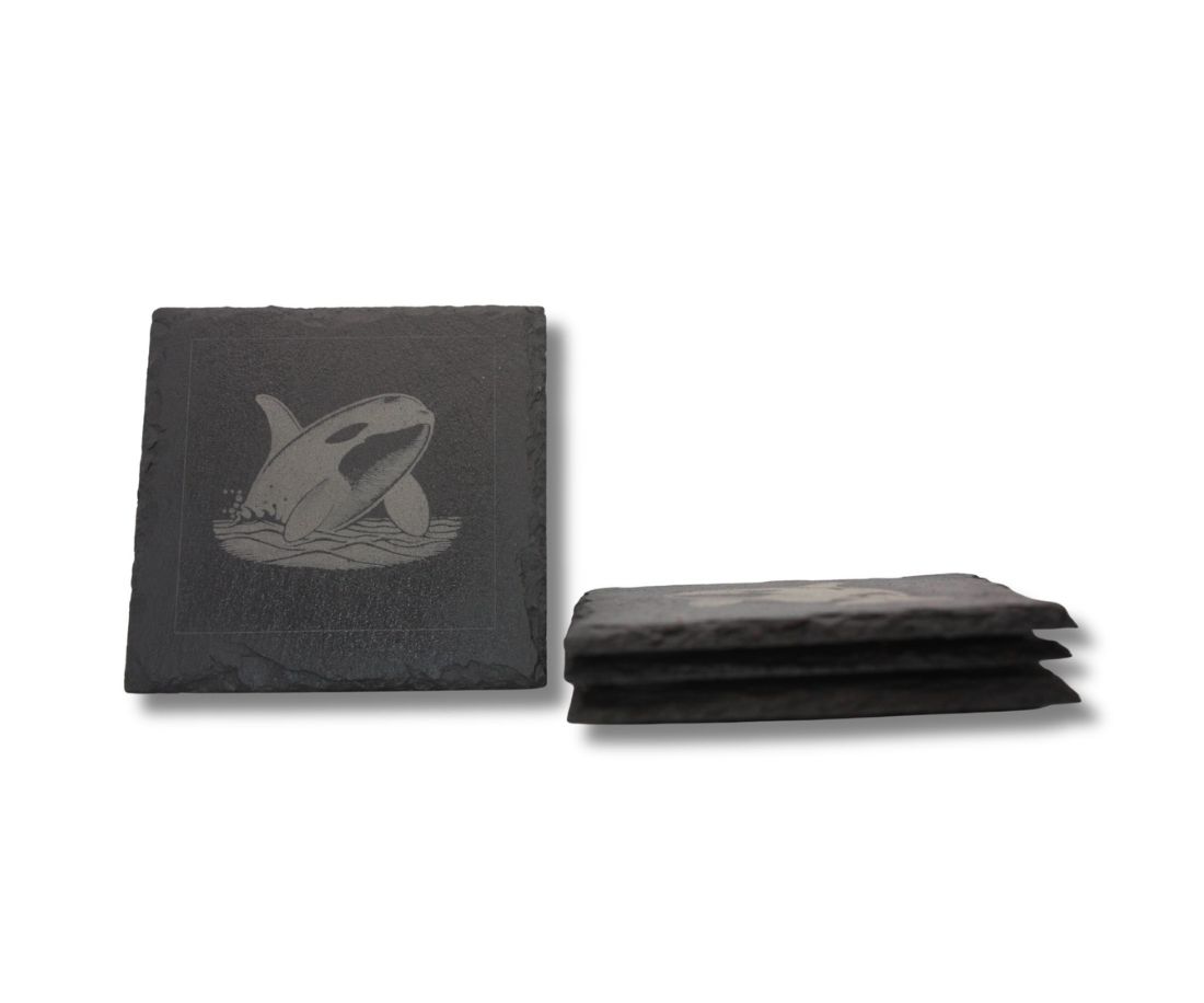 Engraved Slate Coasters Set of 4 - Orca