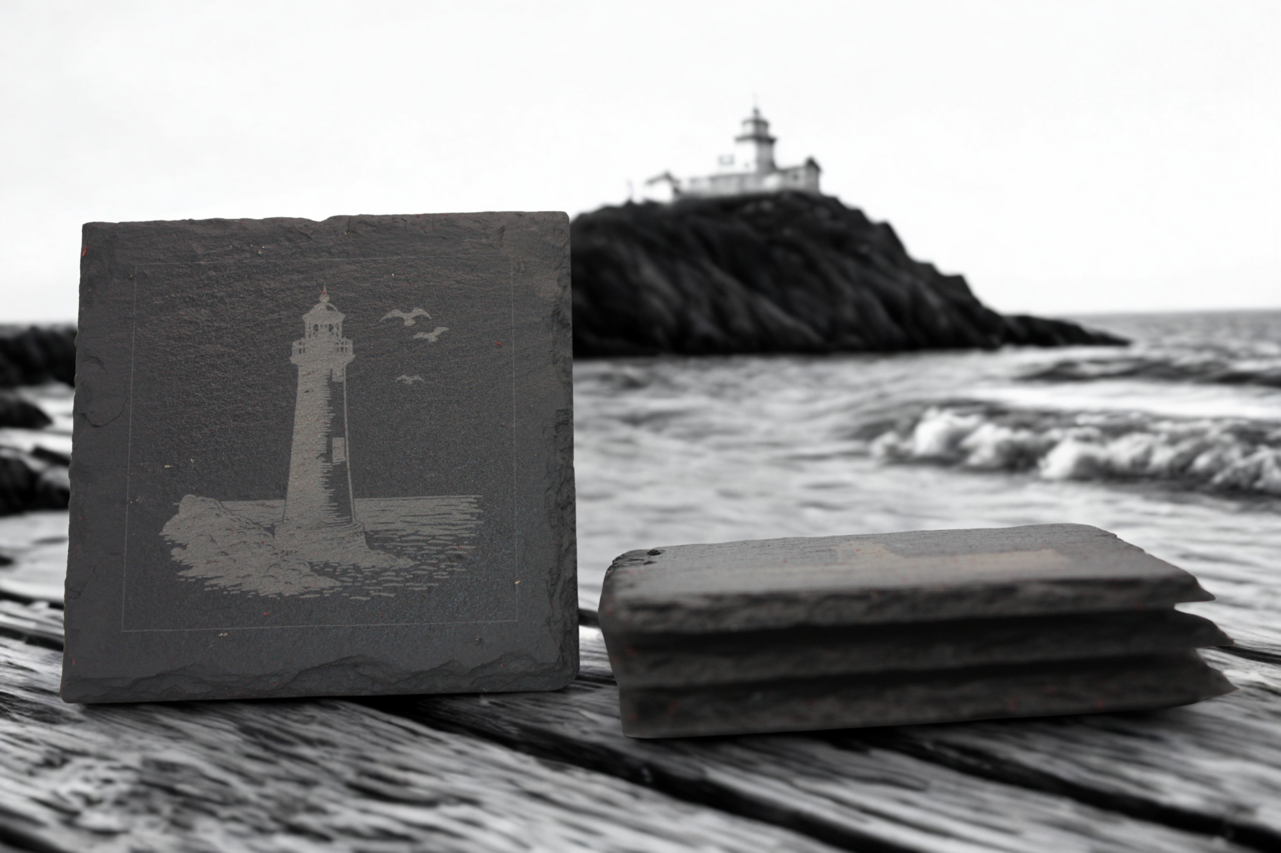 Engraved Slate Coasters Set of 4 - Lighthouse - Image 2