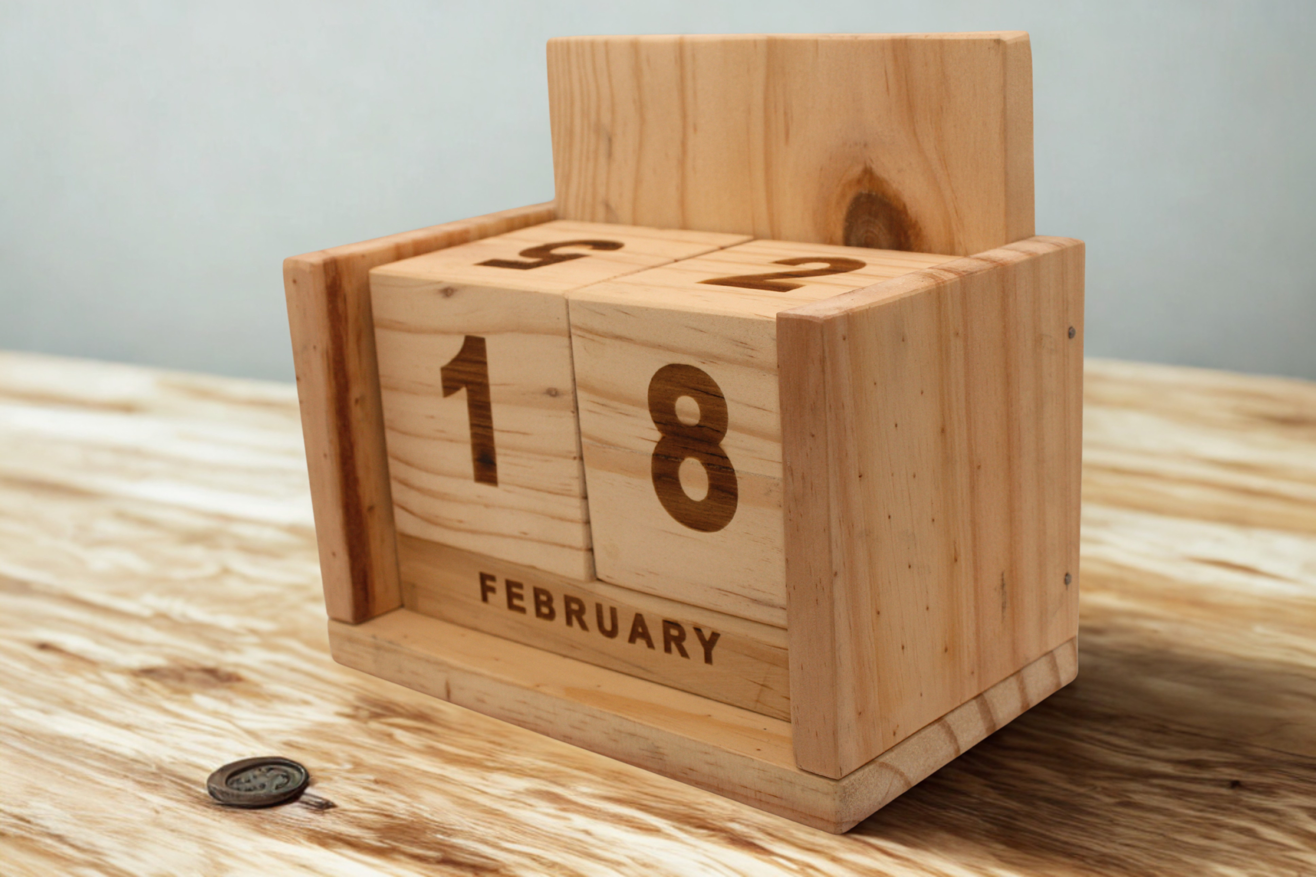 Engraved Wooden Perpetual Desk Calendar – Minimal - Image 2